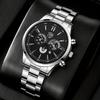 Men's Fashion Calendar Stainless Steel Quartz Watch, Luxury Business Round Dial Wrist Watch