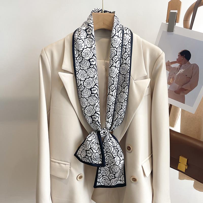 Retro Polka Dots Print Silk Skinny Scarf Women Soft Satin Neckerchief Hairband Lady Headband Bagscarf Female Neck Tie Office