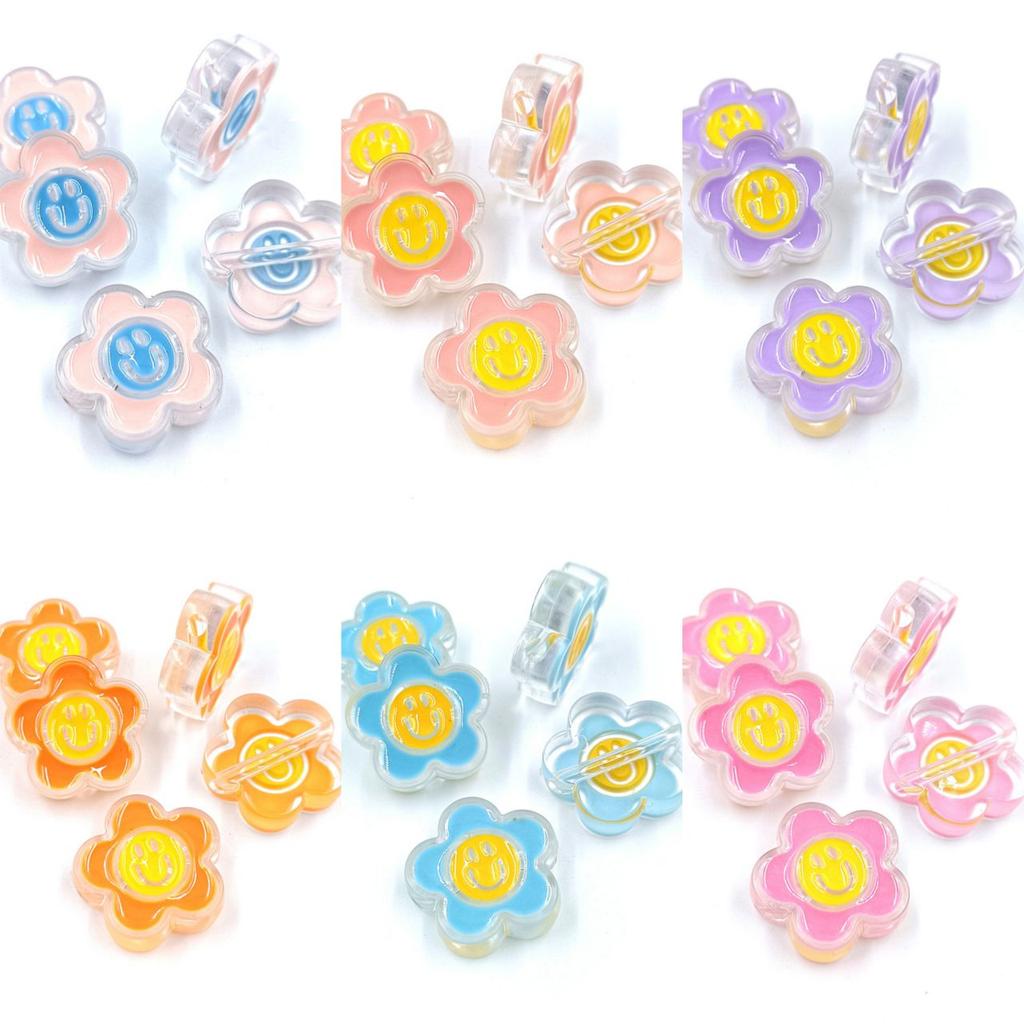 5 шт. акриловые капельные масляные прозрачные бусины в виде цветка-смайлика, милый кулон, сделай сам, брелок для изготовления ювелирных изделий