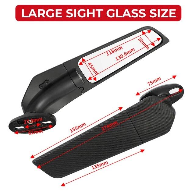 For Yamaha R15V3 R25 R3 R1 R125 YZF Kawasaki ZX6R ZX10R Modified Rearview Mirrors CBR Wind Wing Adjustable Rotating Side Mirror