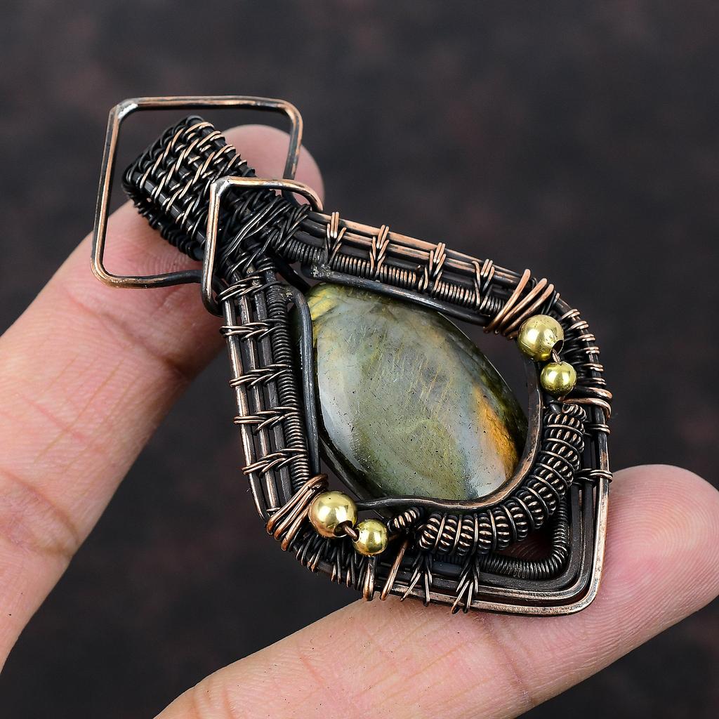 Labradorite Pendant Copper Wire Wrapped Pendant Labradorite Gemstone Jewelry Handmade Pendant Unique Pendant Copper Jewelry Gift For Mother