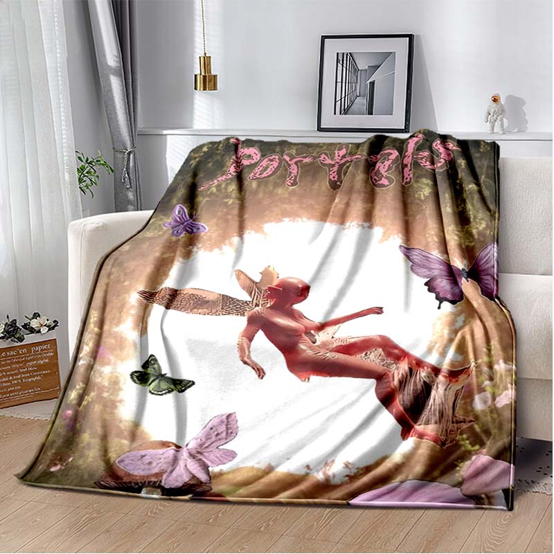 Pink & Black Gothic Collage Print Flannel Blanket, Edgy Witchy Throw Blanket