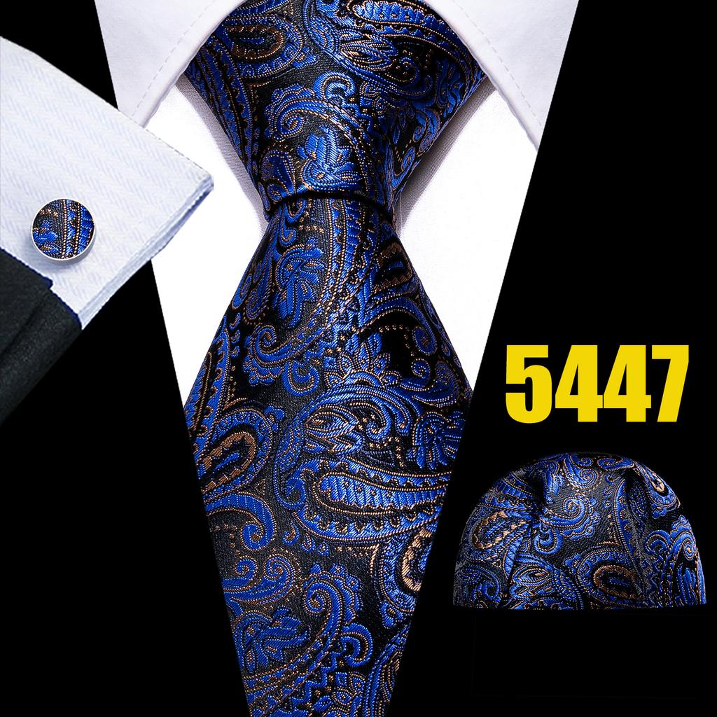 Barry.Wang Necktie Hankerchief Cufflinks Set Earth Yellow Paisley Jacquard Woven Wedding
