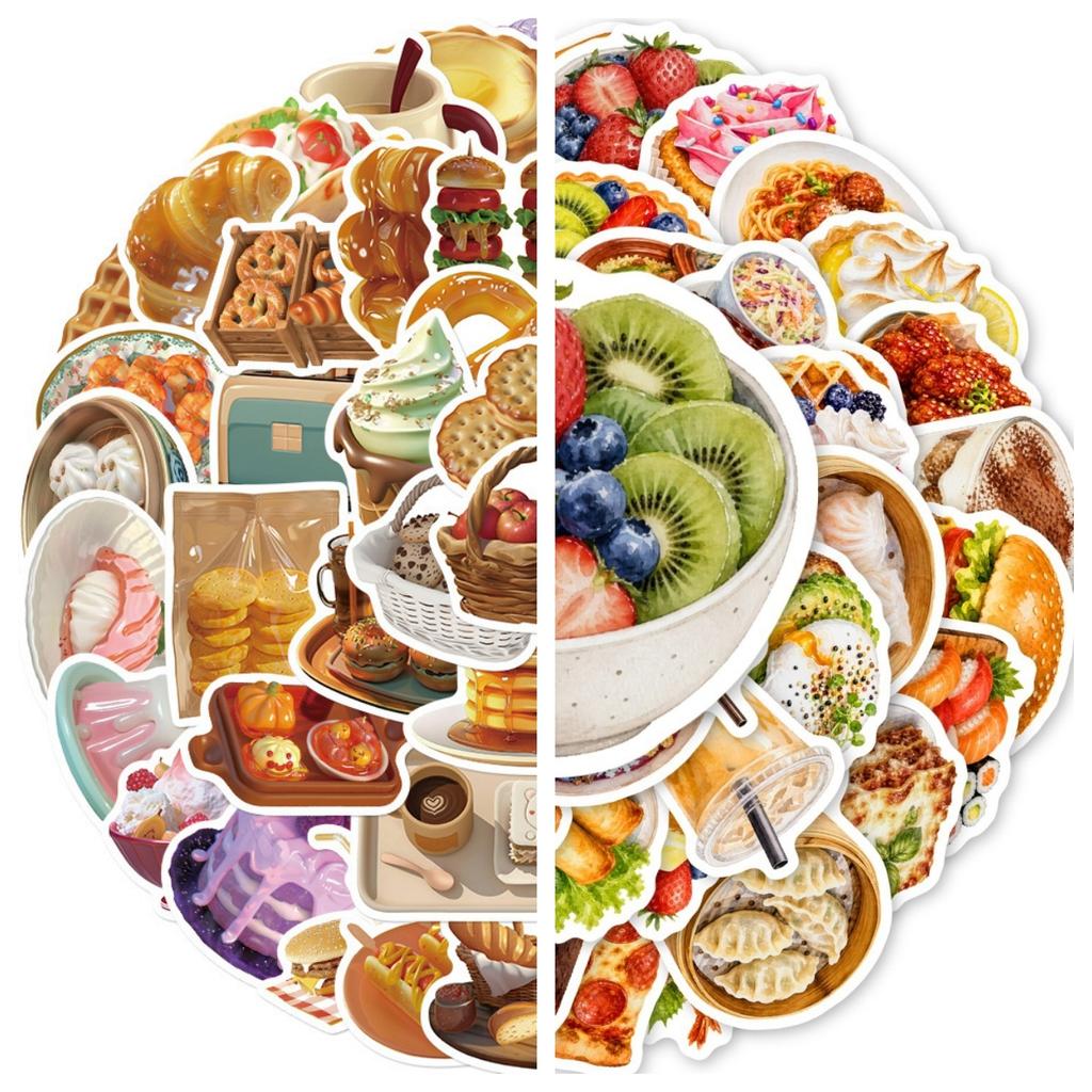 50Pcs/Set 3D Delicious Food . Afternoon Tea Dessert Stickers DIY Fashion Waterproof Doodle Decals Stickers (2 Styles)
