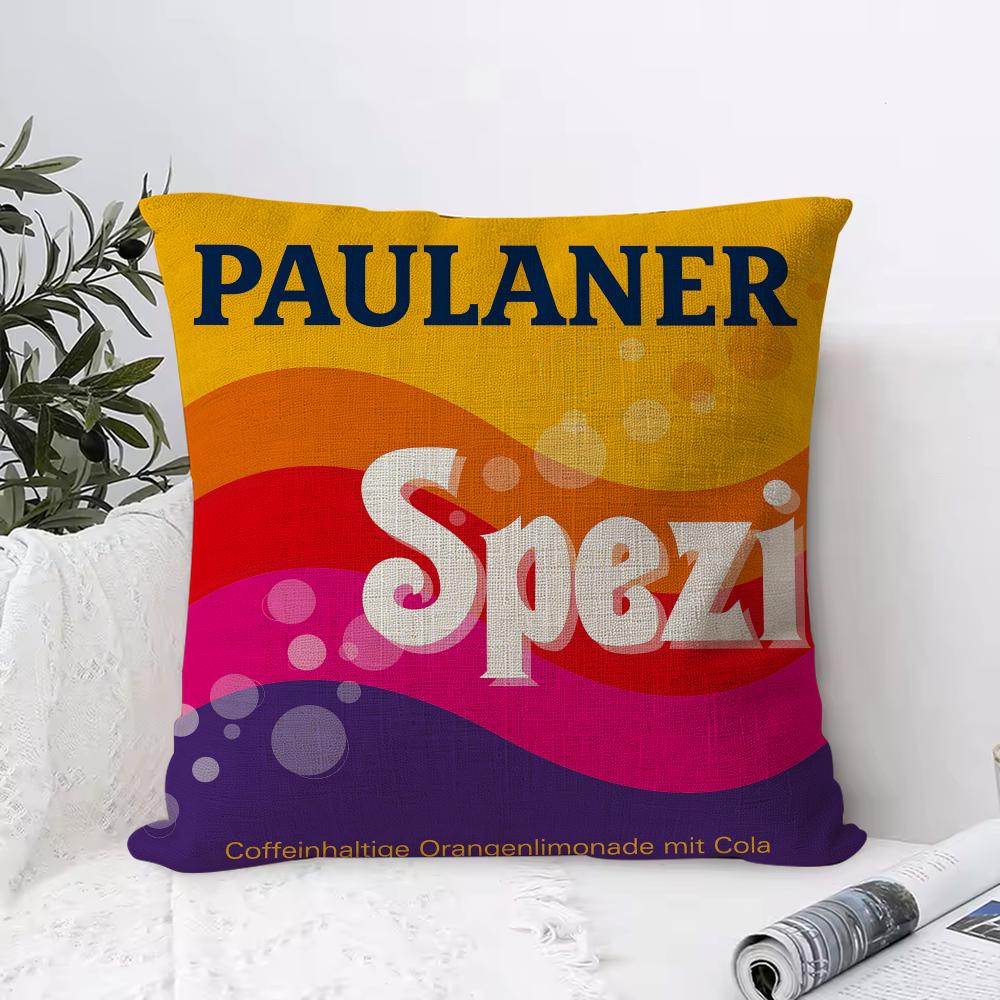 P-Paulaner Spezi Чехол на подушку с логотипом Дышащий льняной чехол на подушку Безопасный для кожи Домашний декор Наволочка на молнии
