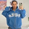 Women's Sweatshirt Fashion Loose Hoodie Letter Zipper Top Casual Jacket