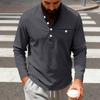 Men S Long Sleeve Solid Button Decorated Polo Shirt Loose Fit