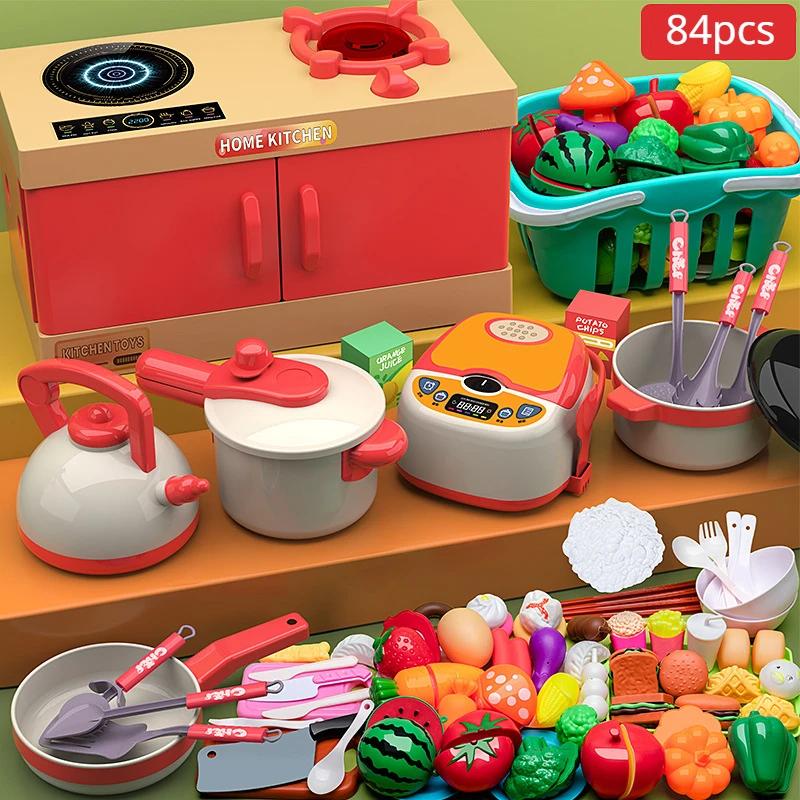 Play Kitchen Accessories Kids Kitchen Playset with Kids Pots Pans Playset Food Fruit Veggies, Kitchen Toys, Cooking Utensils Toy