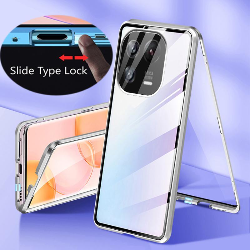 360 Металлическая Магнитная Чехол-Крышка для XiaoMi Mi 11 14 Ultra 13T 11 14T 15 Pro 14 Civi Двустороннее Стекло Прозрачная Защелка Чехол для Телефона