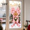 Christmas Shop Window Decor Static Glass Sticker, Theme Bow Pattern Print, Removable Santa Claus Stickers Electrostatic PVC Film for Home And