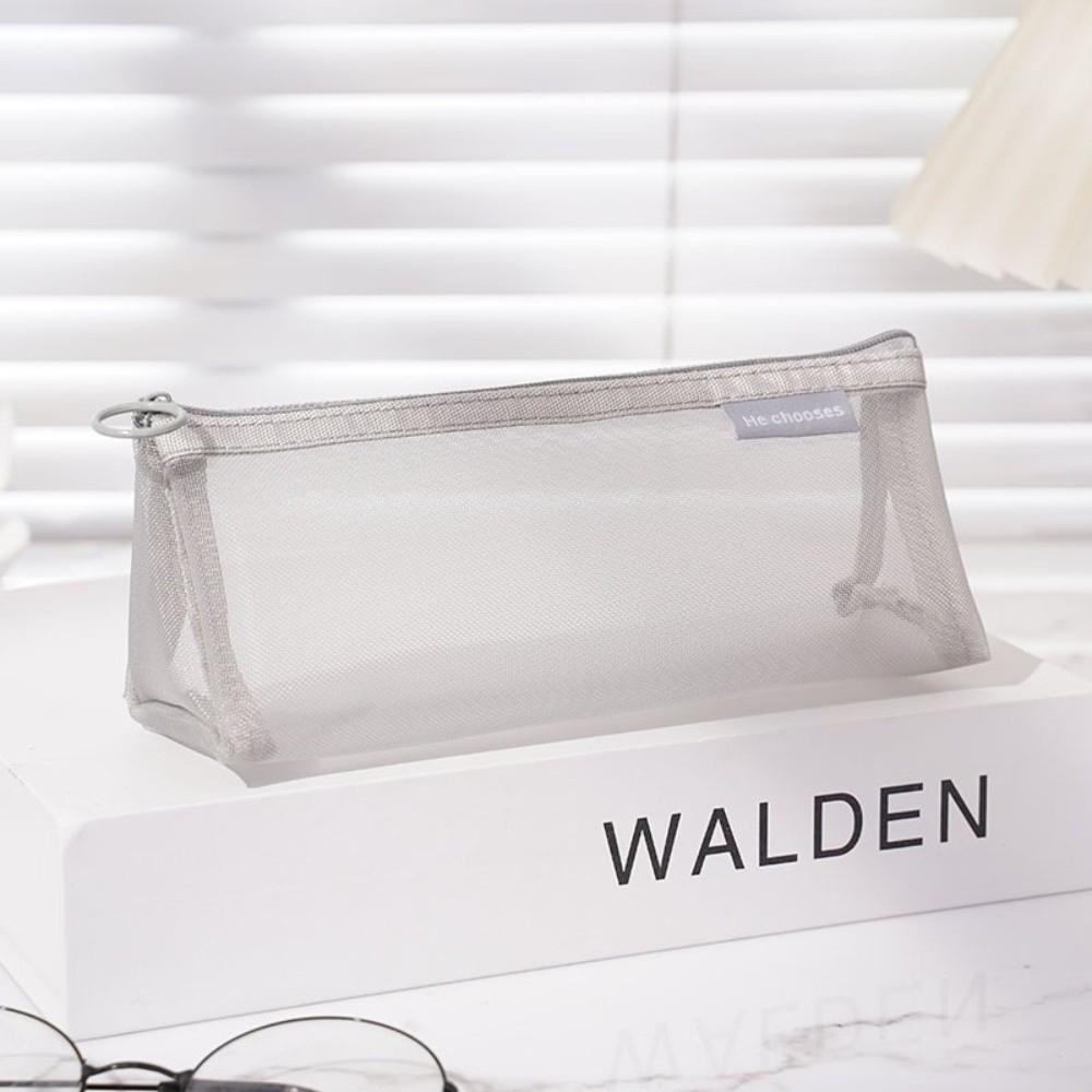 Nylon Mesh Pencil Case Solid Color Storage Bag Stylish Cosmetic Bag Student