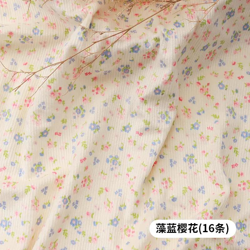 150x50cm Thickened Small Floral Printed Corduroy Fabric Making Dresses, Children's Clothing, Handmade DIY Clothing Fabrics