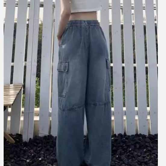 Прямые джинсы для женщин, свободные и многокарманные широкие брюки для женщин, джинсы