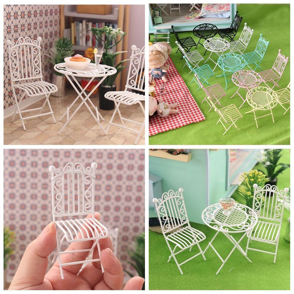 Dolls House European Style Scene Model Fairy Garden Seat Miniature Furniture Dollhouse Table Chair