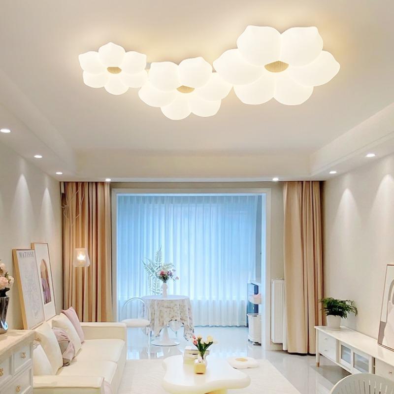 Living Room Light Ceiling Light Full Spectrum Eye Protection Creative Flowers Children's Room Light Cream Breeze Warm and Romantic Bedroom Light