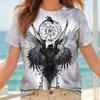 Новая европейская и американская футболка с 3D-цифровой синей вставкой и принтом орла, женская, с круглым вырезом и коротким рукавом