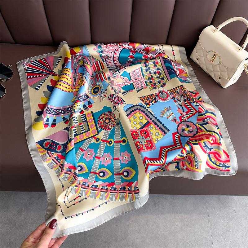 New Fashion Colorblock Print Soft Satin Square Scarf Women's Shawl Wrap Hijab Headscarf 70*70cm Bandanna