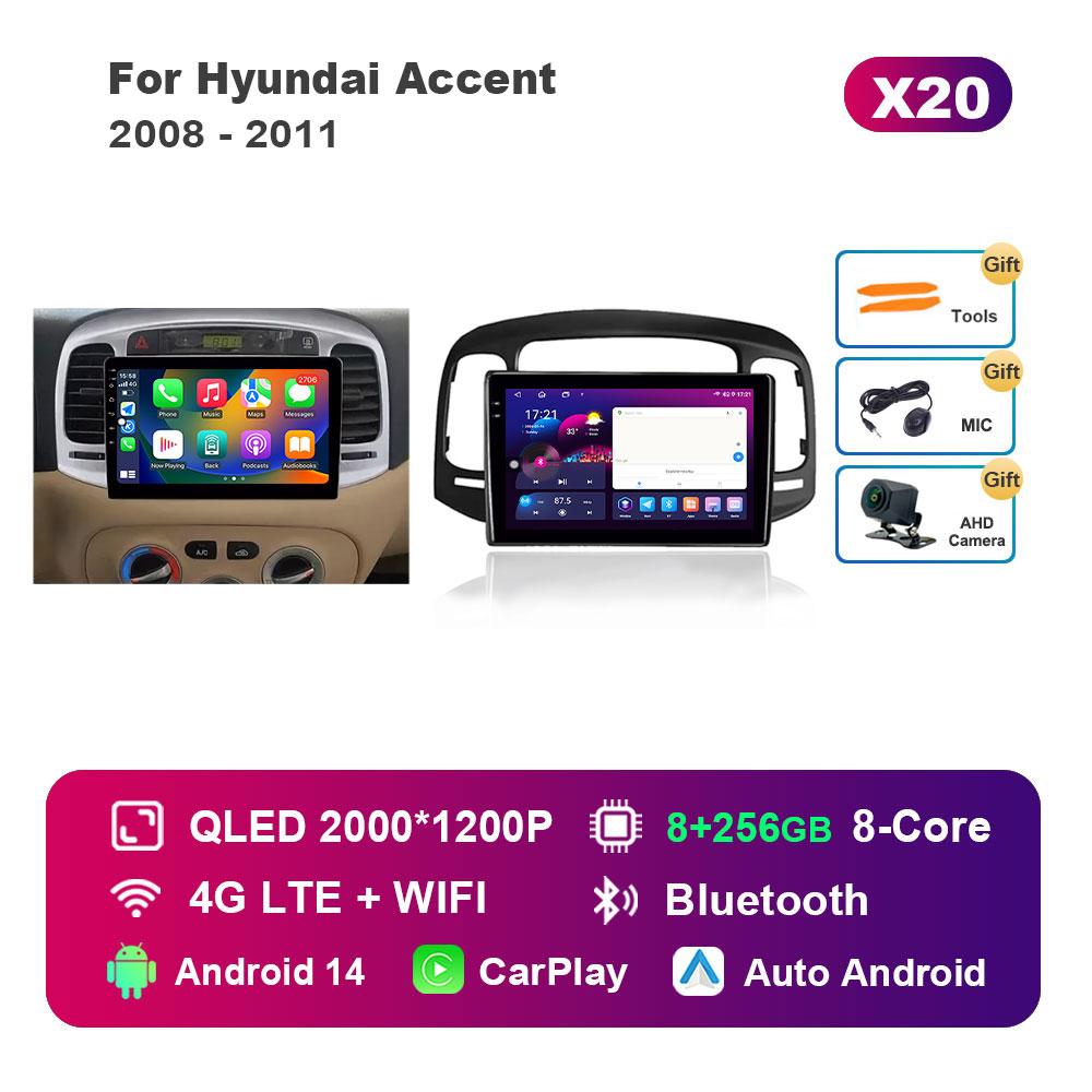 Автомобильный радиоприемник, мультимедийный проигрыватель для Hyundai Accent 2008 - 2011, система Android 14, GPS-навигация, HD-экран, WiFi, Bluetooth, головное устройство