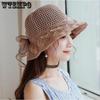 Hollow-out Mesh Bow Wide Brim Knitted Hats Women's Foldable Solid Color Casual Outdoor Travel Beach Hats