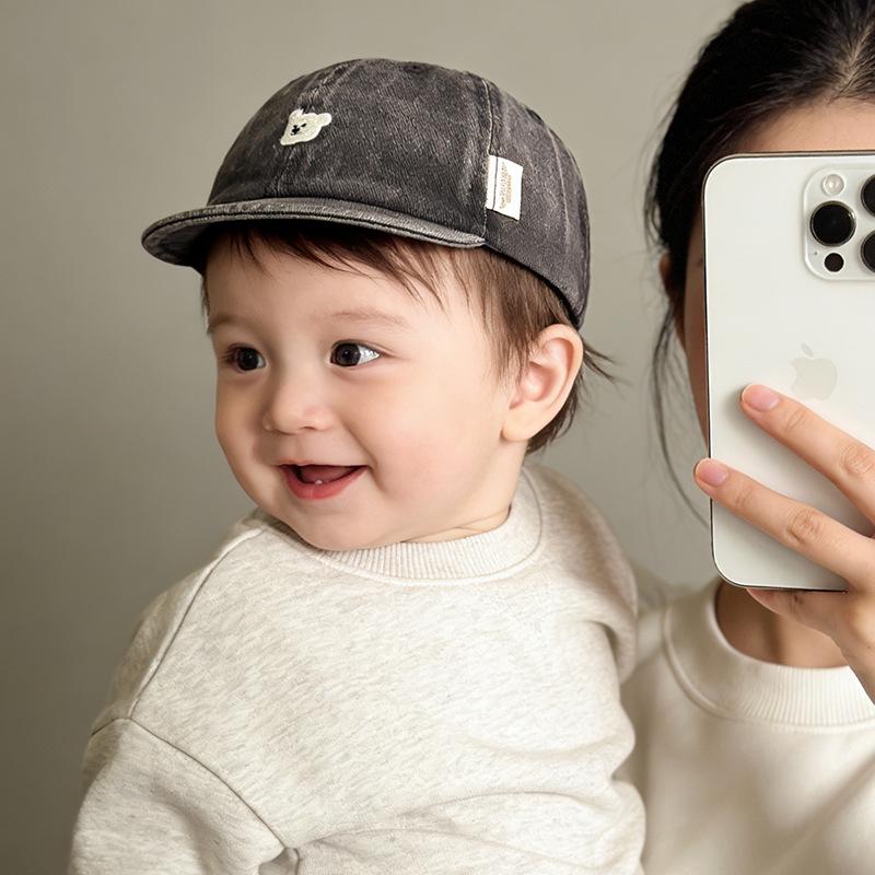 Джинсовая кепка-бейсболка для младенцев с утиным клювом и мягким козырьком - Очаровательная панамка с дизайном медвежонка для малышей