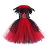 Kids Girls Vampire Witch Queen Mesh Tutu Dress Horn Headwear Children Halloween Cosplay Costumes Pretend Princess Party Role Play Outfit
