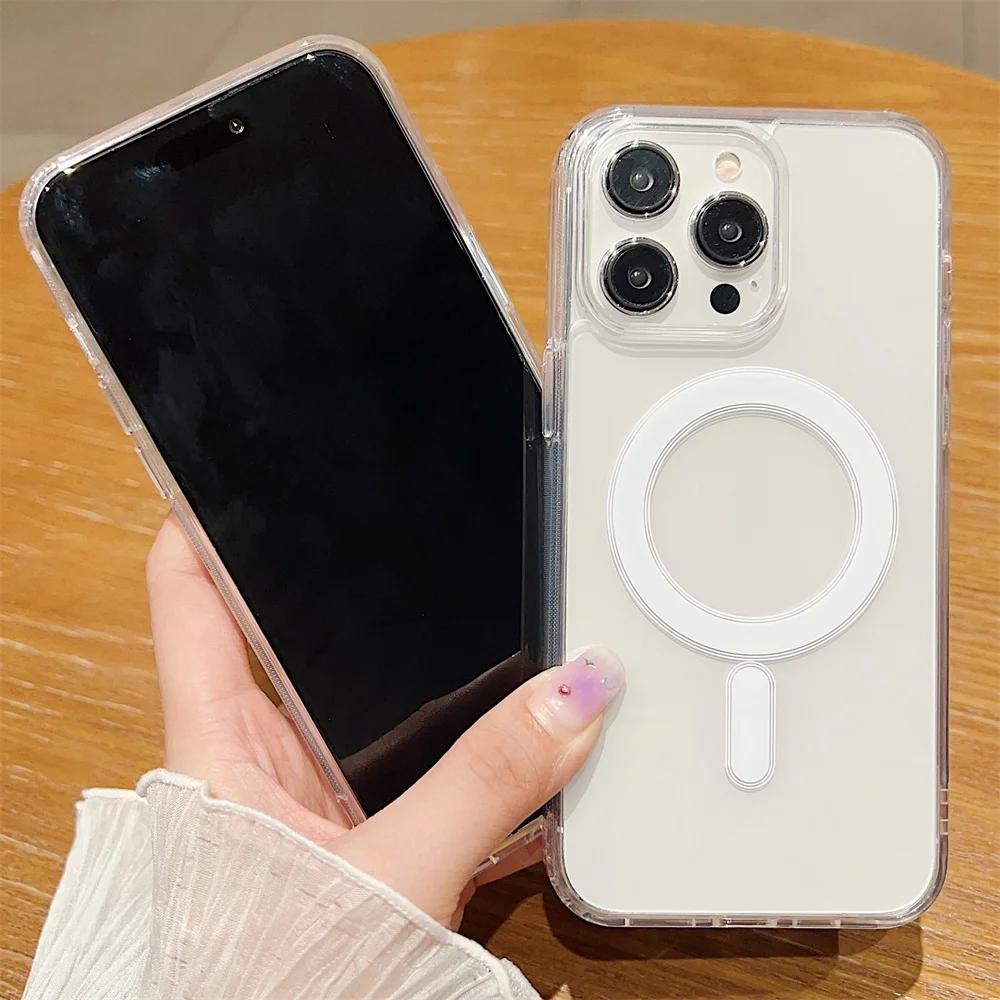 Прозрачный акриловый чехол для iPhone 15 14 13 12 11 Pro Max X XR XS Max 7 8 Plus для Magsafe, магнитная беспроводная зарядка, прозрачная крышка