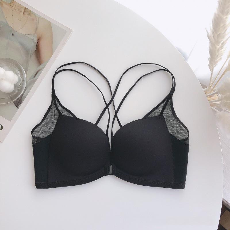 Japanese Light Cotton Lace Seamless Push-Up Bra Set with Front Buckle and Stylish Back Design