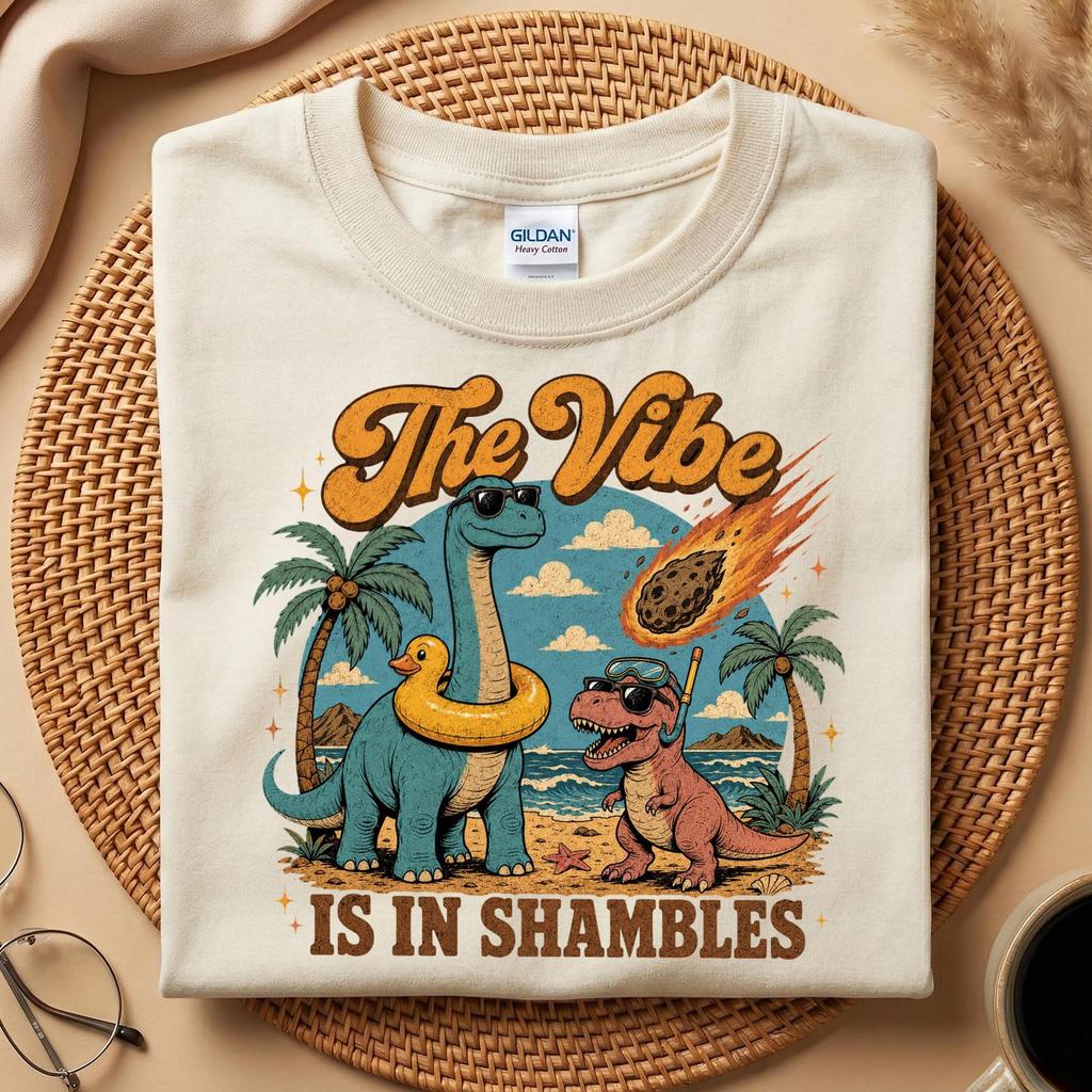 The Vibe Is In Shambles Shirt, Funny Dinosaur Beach Tee, Sarcastic Gift, Retro Dino T-Shirt, Humor Graphic Tee, Gift For Her Him