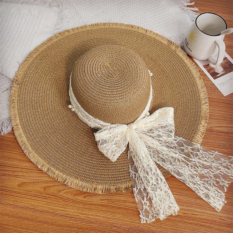 Seaside Beach Hat Lace Straw Hat Children Summer Visor Breathable Sunscreen Bucket Hat Vacation Style Straw Hat