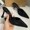 Designer Luxury High Heels Sandals Woman Elegant Shiny Diamond Black Fashion Mules Slingback PVC Summer Shoes for Ladies