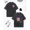 Purple Plush One-Eyed Monster Prints Washed T-Shirts Women Cotton Oversized Tops Comfortable T Shirt Summer Woman Clothes