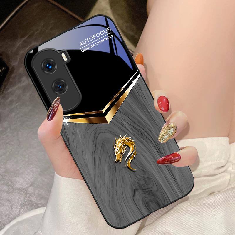 V-образный чехол для телефона с головой дракона из закаленного стекла для Honor 200 90 8X 9X Pro Lite P50 P40 Nova 10 11i P60 Magic4 6 Mate 20 50