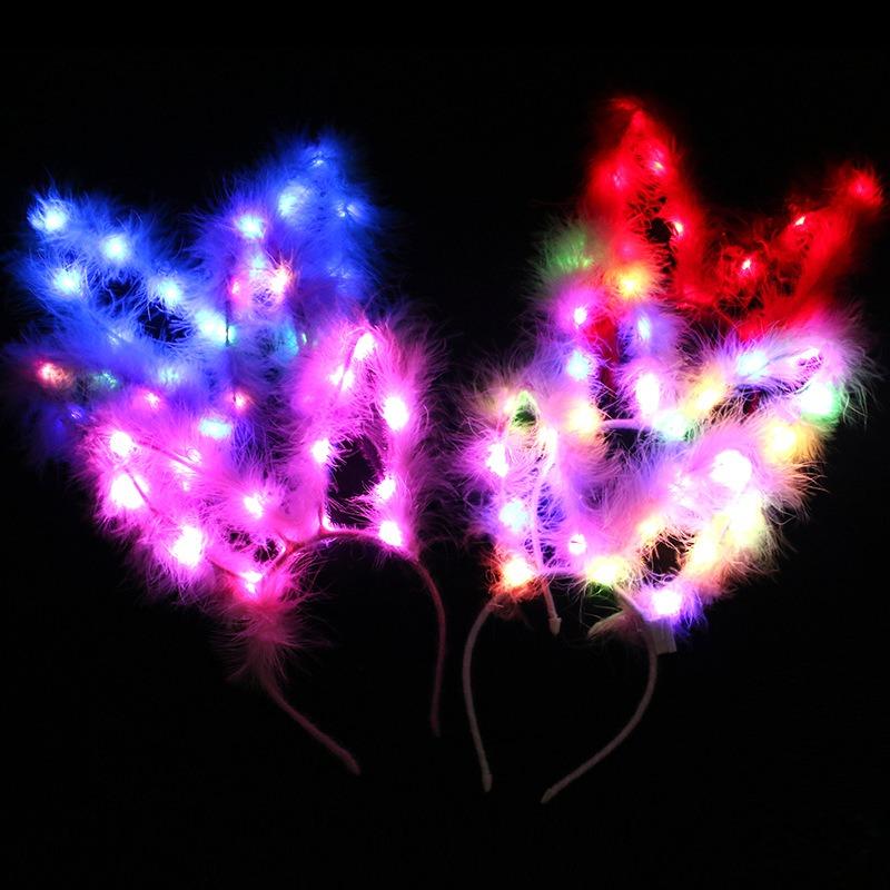 2 шт., женская, для девочек, светящаяся, кошачья, кроликовая, рожковая, ободок для волос, светящаяся, вспышка, цветок, светодиодная, неоновая, на день рождения, свадьбу, вечеринку, принадлежности