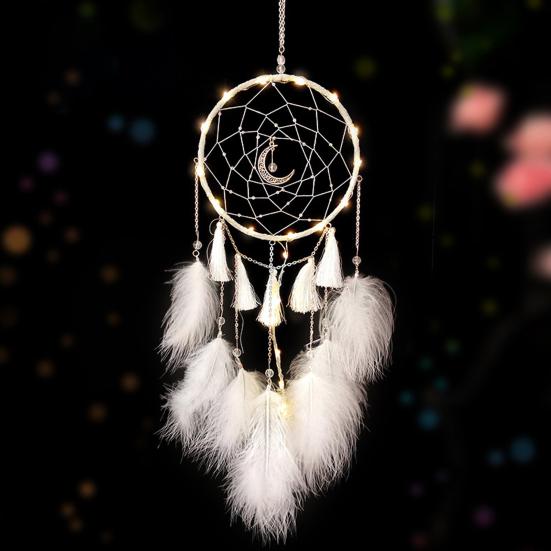Dream Catcher Eye-catching Creative Shape Iron Ring LED Moon Dream Catcher Wall Art Ornament for Home