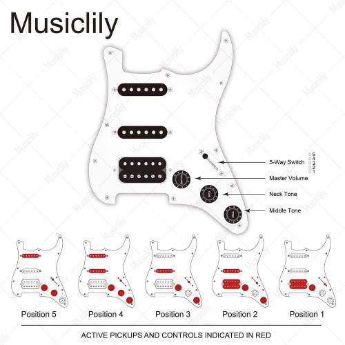 Musiclily Basic 11-Hole Pre-Wired Stratocaster Pickguard with SSH Alnico 5 Pickup Set for Fender ST Stratocaster Electric Guitar, Black, 3-Piece Set