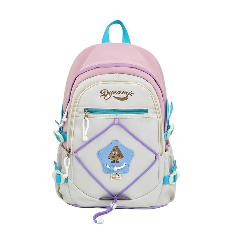 Student Backpack Trendy Nylon School Bag With Padded Shoulder Straps And Spliced Design For Campus Use