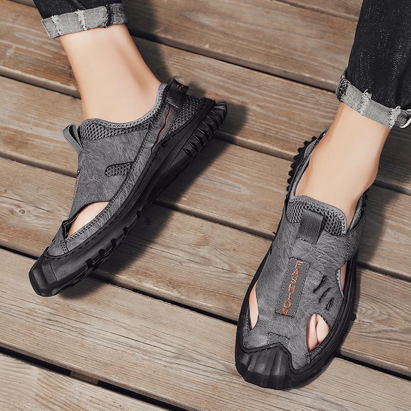 Summer Outdoor Casual Sports Sandals Men Black Gray Khaki Perforated Shoes Beach Sandalias Male Breathable Design Water Sneakers