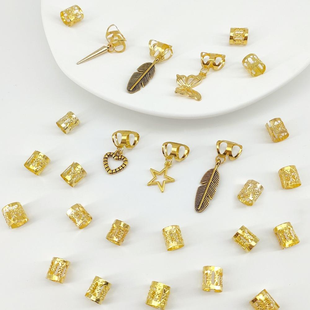 26 шт. Кольца для плетения волос с полым узором, Кольца для волос-бабочек, Трубочки для плетения волос, Бусины для дредов, Декор