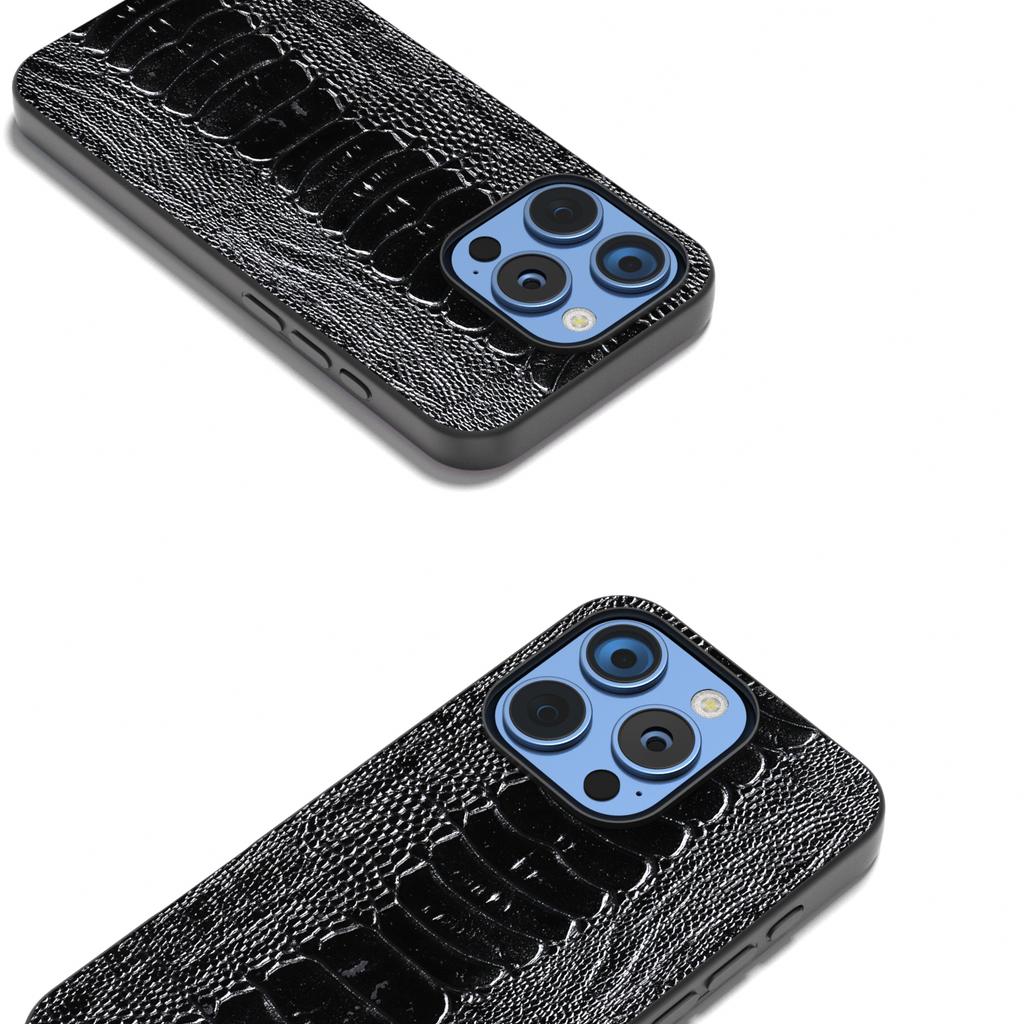 ABEEL For iPhone 16 Pro Case Crocodile Texture Genuine Cow Leather+TPU+PC Phone Cover