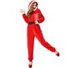 Adult Women Christmas Santa Claus New Year Xmas Red Elf Hooded Jumpsuit Belt Sets Halloween Role Play Dress Up Cosplay Costume