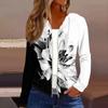 Women's Fashion Casual Zip Up Hooded Print Long Sleeve Sweatshirts Coat
