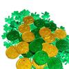 100Pcs St. Patrick's Luc-ky Sham-rock Plastic Coins For Treasure Game And Party Decoration Favors 3-Leaf Clo-ver Coins Decor