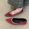 Fashion Spring New Single Shoe Women Fashion Pointed Shallow Mouth Suede Glitter Soft Sole Anti-slip Wear-resistant Flat Shoes