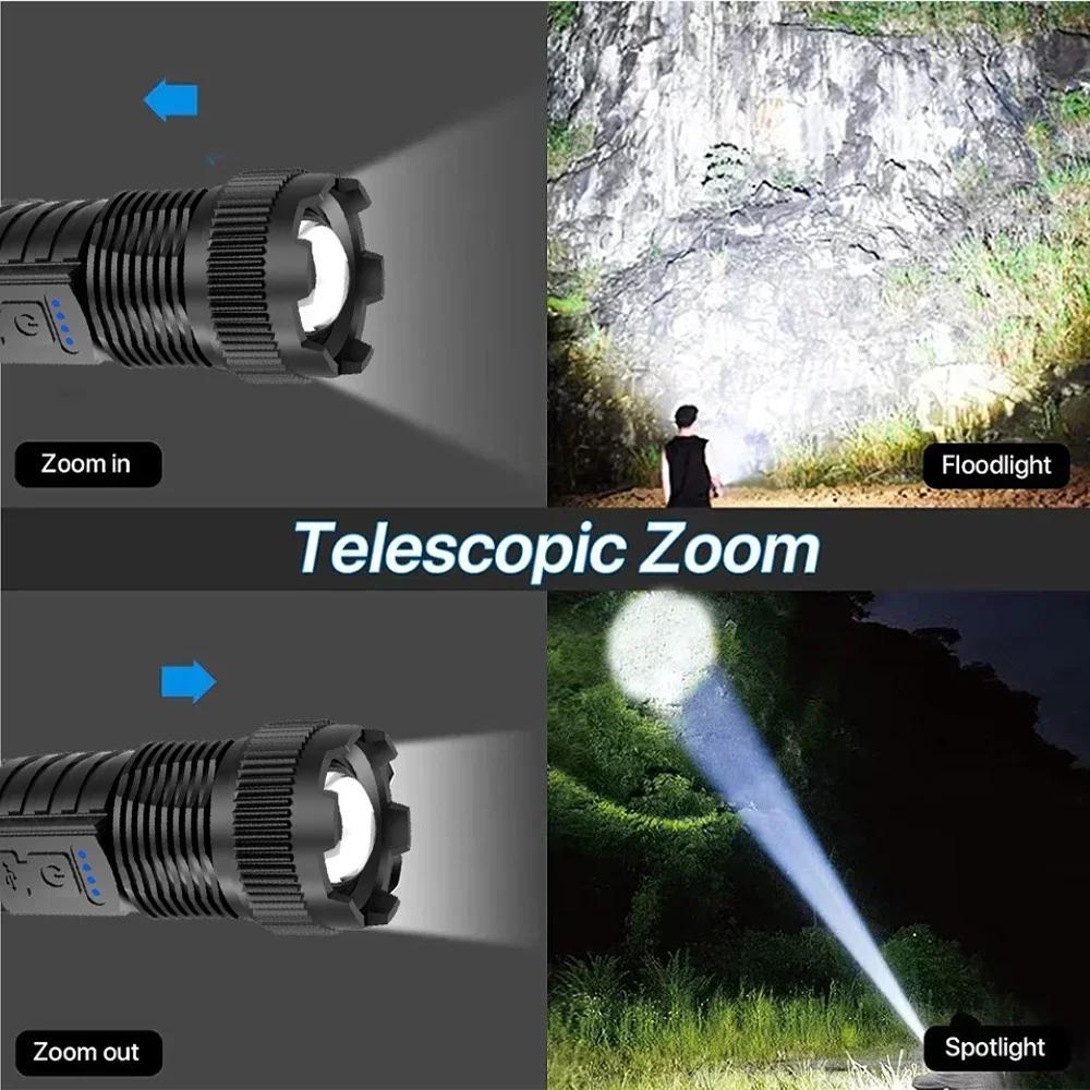 Strong LED Flashlight Fast Type C Rechargeable Light Outdoor Lighting Powerful Handheld Torch For Camping Emergencie