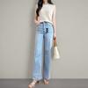 New Arrivals Open Run Women Daily Light Blue Wash Semi Wide Straight Jeans