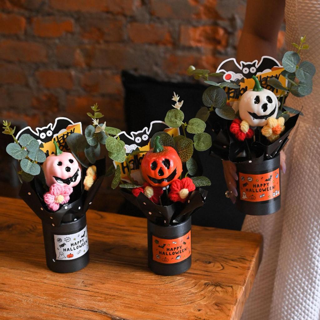 Halloween Artificial Pumpkin Bouquet Fake Flower With Eucalyptus Leaves Mini Bouquets Party Gifts Artificial Flowers Decoration
