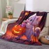 1pc White Cat Holding Pumpkin Lantern Blanket  Cartoon Throw for Room Decor, Gift Idea, Living Room, Travel, Camping, Car Blankets