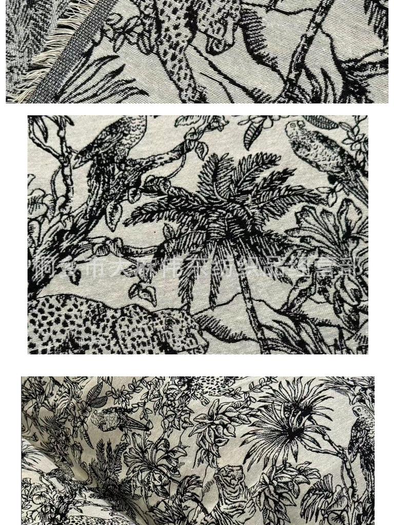 Винтажная черно-белая жаккардовая ткань из полиэстера и хлопка с принтом джунглей для дивана, подушки, одежды или обуви