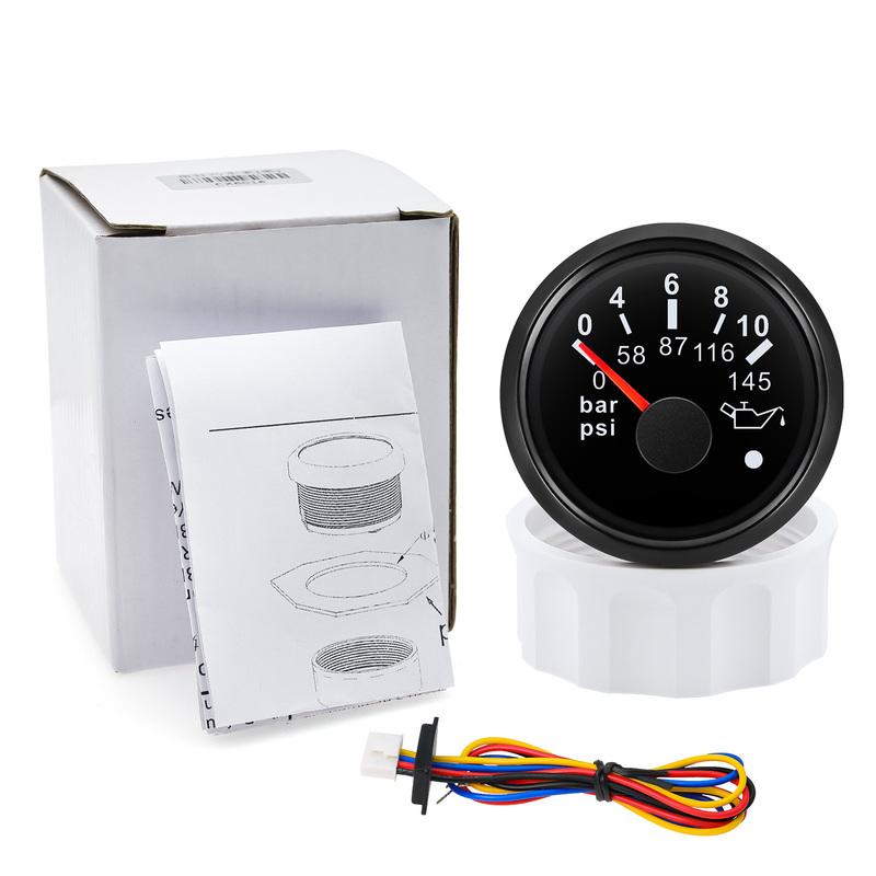 2" 52MM Oil Pressure Gauge 0~10bar/0~145psi Waterproof Oil Press Gauge+ Sensor with Red Backlight for Car Boat Marine 9-32V