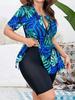 2025 принт с коротким рукавом 2 шт. плюс размер танкини женский с высокой талией пышное платье купальник женский пляжный большой купальный костюм